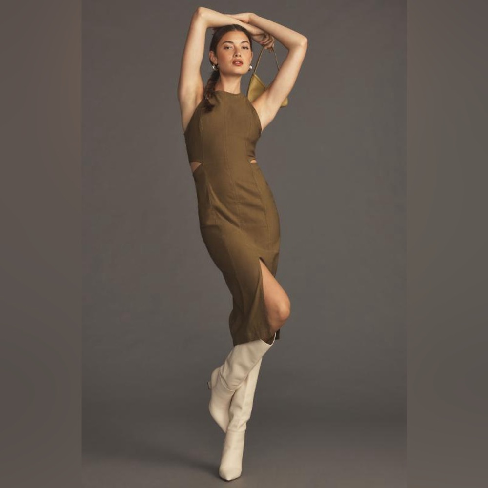 By Anthropologie sleeveless cutout slit midi dress